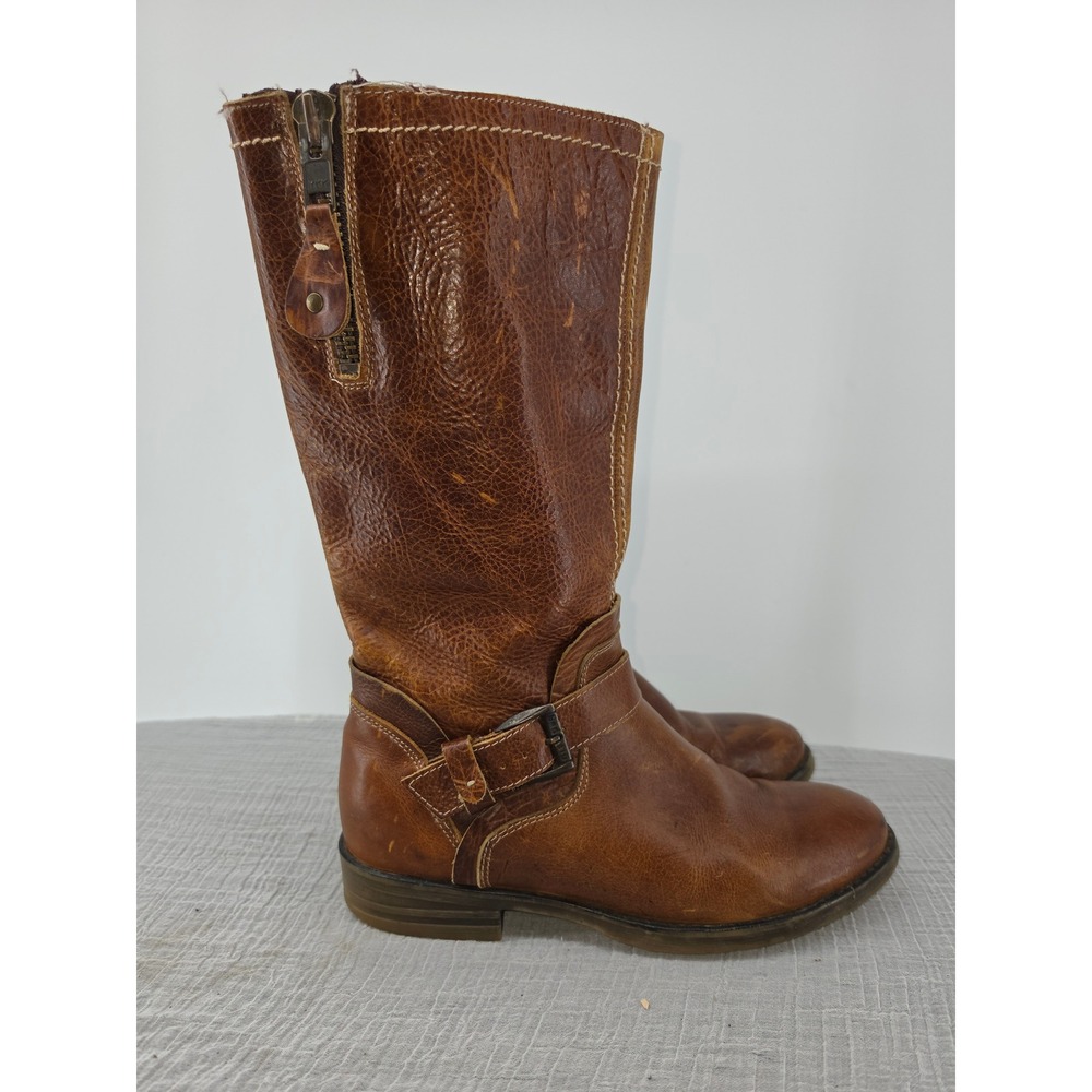 Bed Stu Womens Tan Brown Leather Tall Mid Calf Buckle Boots Size 10 US 40 EUR